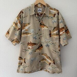 Afico Guy Harvey Fish Crab Camp Shirt Large Mens All Over Print